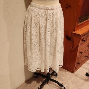 J. Crew White Floral Eyelet Full Skirt